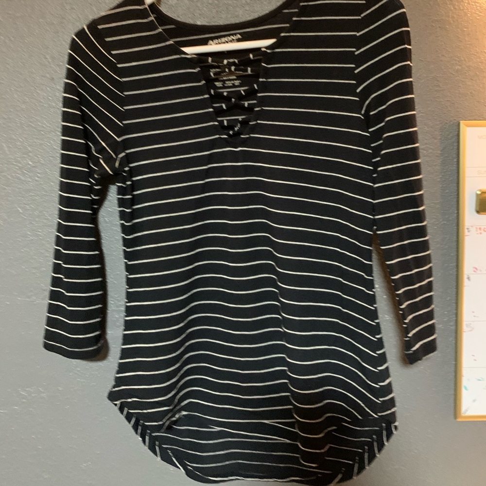 half-sleeve striped black and white blouse